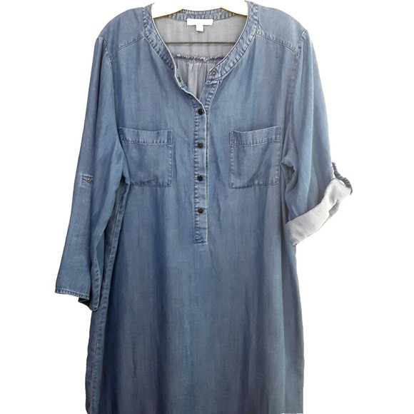 Spense Shirt Dress Womens Lyocell Sz M Blue Chambray Button Up Roll Tab Sleeves - Picture 2 of 10